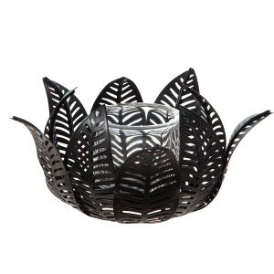 Κηροπήγιο ρεσώ Φύλλο Μοτίφ Μεταλλικό Μαύρο 23X23X12Cm 23X23X12Cm