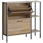 Παπουτσοθήκη ArteLibre ALDERWYN Με Πλαϊνό Ράφι Δρυς/Μαύρο Μοριοσανίδα/Μέταλλο 88x24x87cm