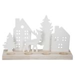 Κηροπήγιο Ορθογώνιο 'Wintertime' Πορσελάνη/Ξύλο Εκρού/Λευκό 10x30x18cm