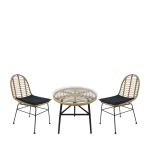 Σετ Τραπεζαρία Κήπου ArteLibre ARELLIUS Φυσικό/Μαύρο Μέταλλο/Rattan/Γυαλί Με 2 Καρέκλες 14990325