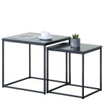 Τραπεζάκι Σαλονιού ArteLibre SOMERTON Μαύρο Μάρμαρο Μοριοσανίδα/Μέταλλο 40x40x50/35x35x45cm Σετ 2Τμχ