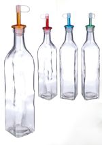 Φιάλη Λαδιού/Ξυδιού Διάφανο Γυαλί 500ml Με Πώμα Σε 4 Χρώματα