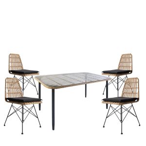 Σετ Τραπεζαρία Κήπου ArteLibre ANNIUS Φυσικό/Μαύρο Μέταλλο/Rattan/Γυαλί Με 4 Καρέκλες 14990289