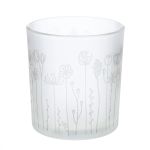 Φανάρι Καταιγίδας Cylindrical "Flower" Λουλουδάτο Design Γυάλινο Λευκό PU 18 H. cm D. 7 cm