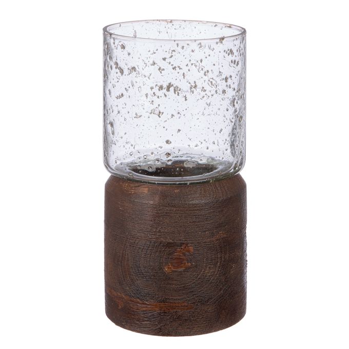 Κηροπήγιο Ρεσώ 'Anuk' Γυαλί/Ξύλο Μάνγκο Καφέ/Διάφανο 20.5x10cm