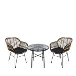 Σετ Τραπεζαρία Κήπου ArteLibre APPIUS Μαύρο Μέταλλο/Rattan/Γυαλί Με 2 Καρέκλες 14990370