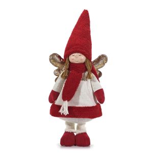 Χριστουγεννιάτικος Άγγελος Όρθιος Με Γούνινη Λεπτομέρεια Κόκκινο 66cm Σε 2 Σχέδια