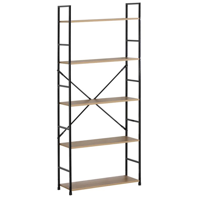 Ραφιέρα ArteLibre DARROW Με 5 Ράφια Δρυς/Μαύρο Μοριοσανίδα/Μέταλλο 58.6x23.5x144cm