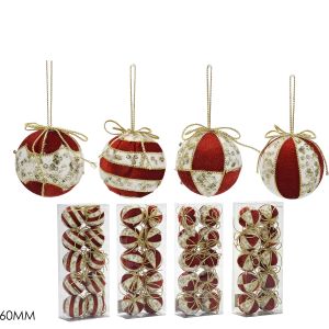 Χριστουγεννιάτικη Μπάλα Κόκκινο 60mm Σετ 10Τμχ Σε 4 Σχέδια