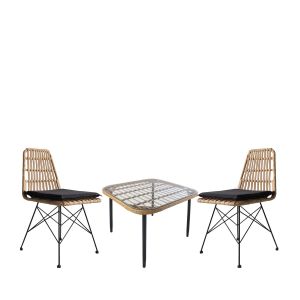 Σετ Τραπεζαρία Κήπου ArteLibre ANTIUS Φυσικό/Μαύρο Μέταλλο/Rattan/Γυαλί Με 2 Καρέκλες 14990328