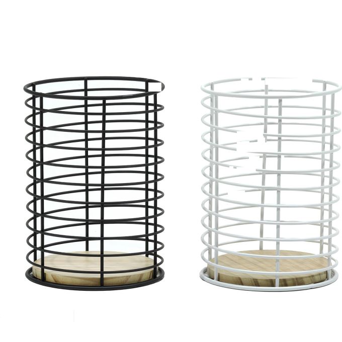 Θήκη Εργαλείων Κουζίνας μαύρο/λευκό μέταλλο/ξύλο Φ11.5xH16.5cm Σε 2 Χρώματα