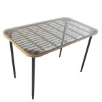 Τραπέζι Κήπου ArteLibre ANNIUS Φυσικό/Μαύρο Μέταλλο/Rattan/Γυαλί 120x70x78cm