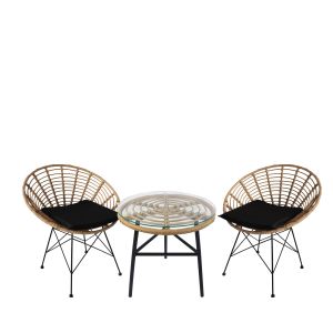 Σετ Τραπεζαρία Κήπου ArteLibre ARELLIUS Φυσικό/Μαύρο Μέταλλο/Rattan/Γυαλί Με 2 Καρέκλες 14990349
