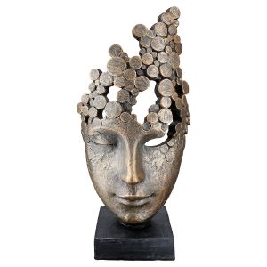 Γλυπτό 'Female Mask' Μοτίβο Προσώπου Πολυρεζίνη Μπρονζέ 10x15x31.5cm