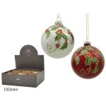 Μπάλα Με Γκι Λευκό/Κόκκινο Γυαλί Φ10cm Σε 2 Χρώματα