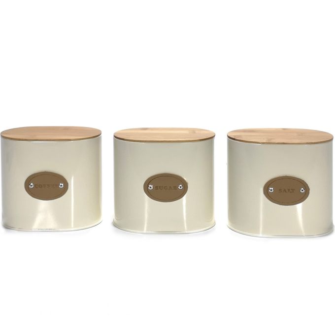 Δοχείο λευκό/ξύλινο 15x11x13cm 3Τμχ Σε 3 Σχέδια