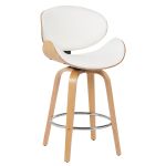Σκαμπό Bar ArteLibre LYRIAN Λευκό/Φυσικό Ξύλο/PU 52x55x107cm