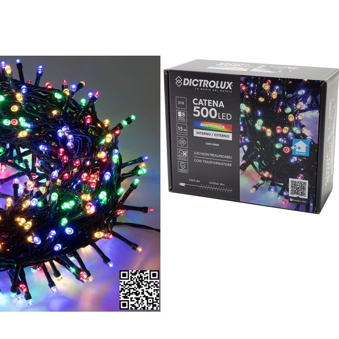 500 LED Εσωτ. & Εξωτ. Χώρου Με 8 Προγράμματα Και Μετασχηματιστή Πολύχρωμο Φως Πράσινο Καλώδιο Μη Επεκτεινόμενο IP44 31V