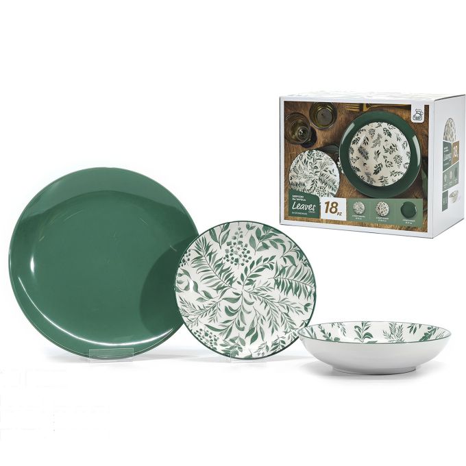 Σετ Τραπεζαρίας Leaves Πράσινο/Λευκό 26.67cmx20.32cmx19.05cm 18Τμχ
