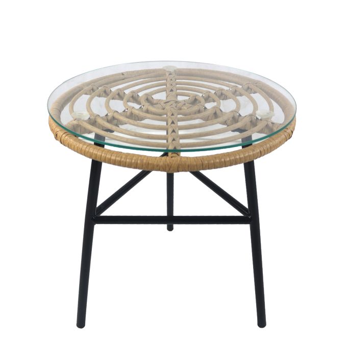 Τραπέζι Κήπου ArteLibre ARELLIUS Φυσικό/Μαύρο Μέταλλο/Rattan/Γυαλί 45x45x46cm