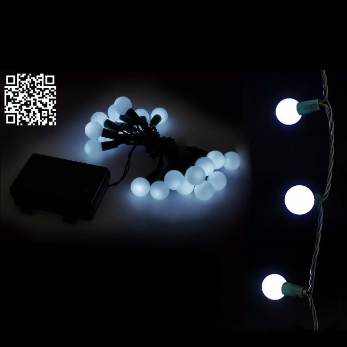 20 LED Μπάλες Εξωτερικού Χώρου Με 8 Προγράμματα Και Χρονοδιακόπτη Ψυχρό Λευκό Φως Πράσινο Καλώδιο Μπαταρίας 1.4+0.5m