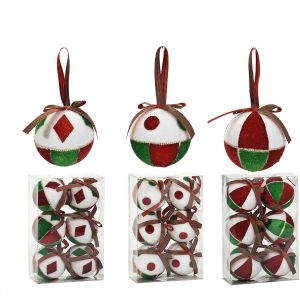 Χριστουγεννιάτικη Μπάλα Πολύχρωμο 80mm Σετ 6Τμχ Σε 3 Σχέδια