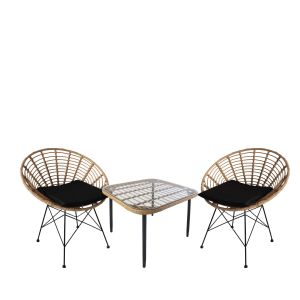 Σετ Τραπεζαρία Κήπου ArteLibre ANTIUS Φυσικό/Μαύρο Μέταλλο/Rattan/Γυαλί Με 2 Καρέκλες 14990348