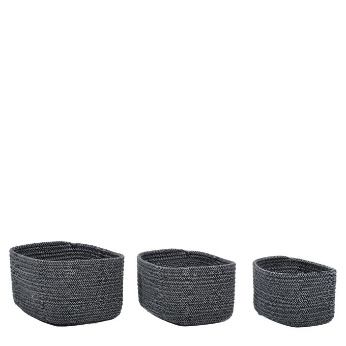 Καλάθι Ορθογώνιο Γκρι/Μαύρο Polycotton Σετ 3Τμχ