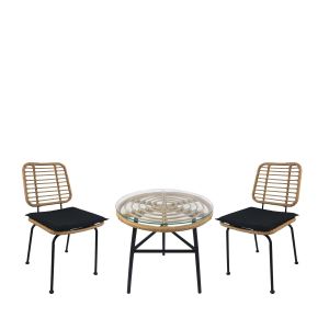 Σετ Τραπεζαρία Κήπου ArteLibre ARELLIUS Φυσικό/Μαύρο Μέταλλο/Rattan/Γυαλί Με 2 Καρέκλες 14990353