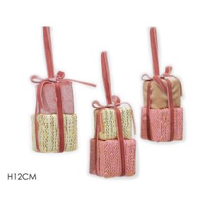 Στολίδι Κρεμαστό Δώρα Με Φιόγκο Ροζ 12cm Σε 3 Σχέδια