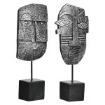 Γλυπτική Μοτίβο Προσώπου Συνθετική Ρητίνη Ασημί Χρώμα 2 Ποικιλία 10X5X24Cm 10X5X24Cm