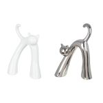 Φιγούρα Γάτα 'Kara' Κεραμικό Ασημί/Λευκό 2Τμχ 5x16x22cm