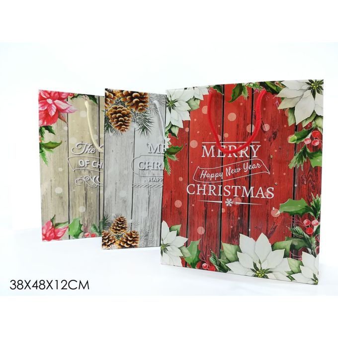 Τσάντα Συσκευασίας Με Κορδόνι Χριστουγεννιάτικη 38x12x48cm Σε 3 Σχέδια