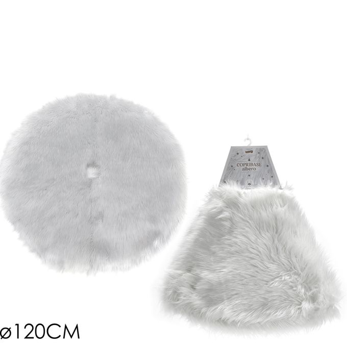 Χριστουγεννιάτικη Βάση Δέντρου Συνθετική Γούνα Λευκό Φ120cm