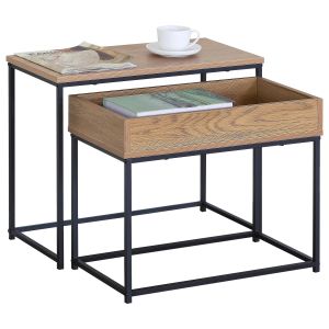 Τραπεζάκι Σαλονιού ArteLibre BELLINGTON Δρυς/Μαύρο Μοριοσανίδα/Μέταλλο 60x30x50/55x30x45cm Σετ 2Τμχ