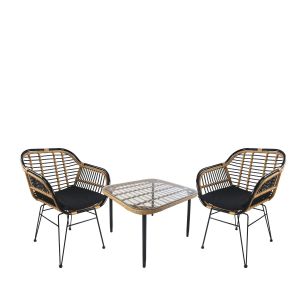 Σετ Τραπεζαρία Κήπου ArteLibre ANTIUS Φυσικό/Μαύρο Μέταλλο/Rattan/Γυαλί Με 2 Καρέκλες 14990332