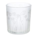 Φανάρι Καταιγίδας Cylindrical "Flower" Λουλουδάτο Design Γυάλινο Λευκό PU 18 H. cm D. 7 cm