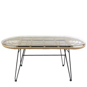 Τραπέζι Κήπου ArteLibre ARRIUS Φυσικό/Μαύρο Μέταλλο/Rattan/Γυαλί 100x45x46cm