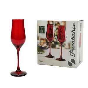 Ποτήρι Σαμπάνιας 19cl Κολωνάτο Κόκκινο Γυαλί Σετ 6Τμχ