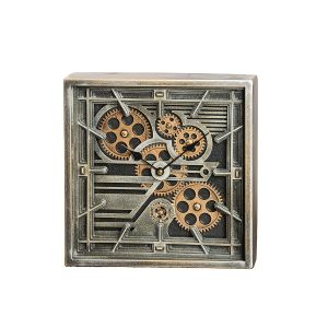 Ρολόι Τετράγωνο 'Quadro' Μοτίβο Γρανάζια Μέταλλο/Συνθετικό Μαύρο/Ασημί 7x27x27cm