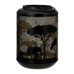 Φανάρι (Led) Κυλινδρικό Μοτίβο Ελέφαντα Μεταλλικό Μαύρο D14X20Cm D14X20Cm