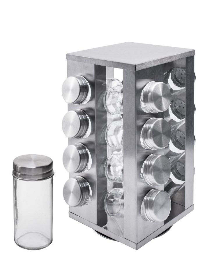 Βάση Μπαχαρικών 16 Θέσεων Inox 14x14x28cm