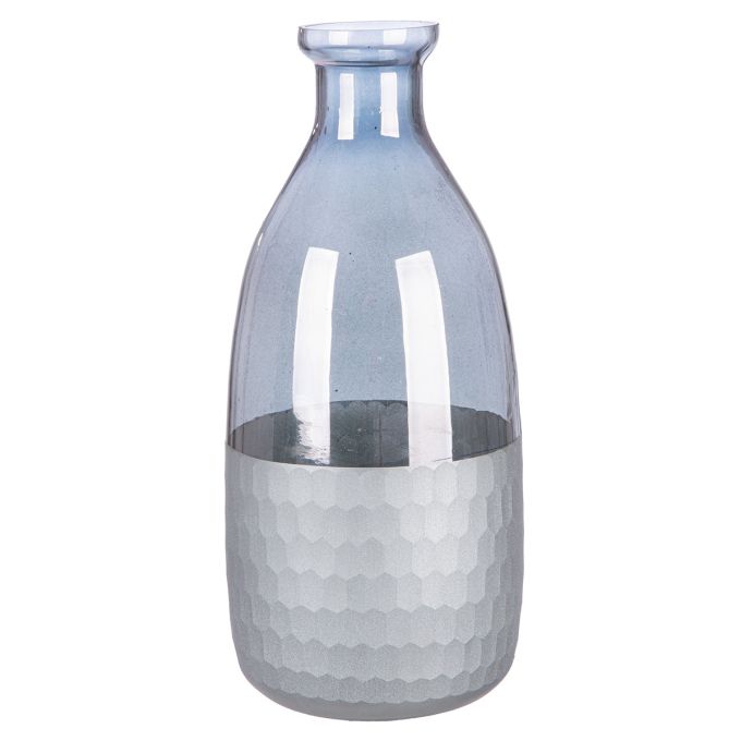 Βάζο Μπουκάλι 'Canus' Γυαλί Γκρι/Ασημί 10x10x24cm