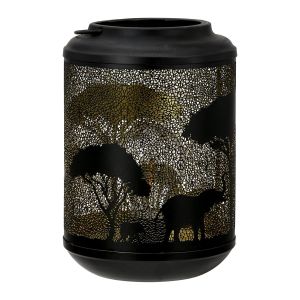 Φανάρι (Led) Κυλινδρικό Μοτίβο Ελέφαντα Μεταλλικό Μαύρο D14X20Cm D14X20Cm