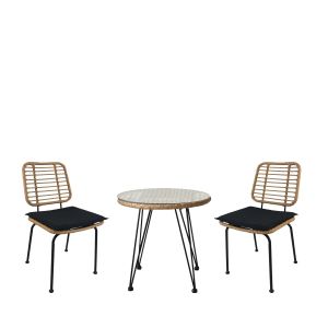 Σετ Τραπεζαρία Κήπου ArteLibre EUSEBIO Φυσικό/Μαύρο Μέταλλο/Rattan Με 2 Καρέκλες 14990354