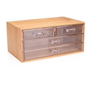 Κουτί Καλλυντικών με 4 Συρτάρια Μπαμπού 13.8x23.7x11cm