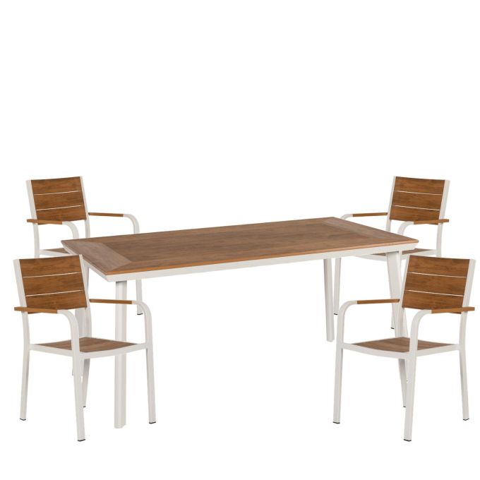 Σετ Τραπεζαρία Κήπου ArteLibre EPUPA Λευκό/Καρυδί Αλουμίνιο/Ξύλο Με 4 Πολυθρόνες 14990199