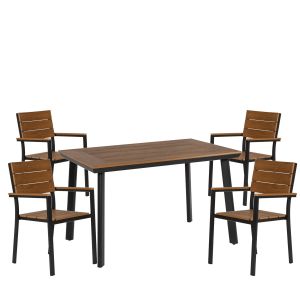 Σετ Τραπεζαρία Κήπου ArteLibre EPUPA Μαύρο/Καρυδί Αλουμίνιο/Ξύλο Με 4 Πολυθρόνες 14990197