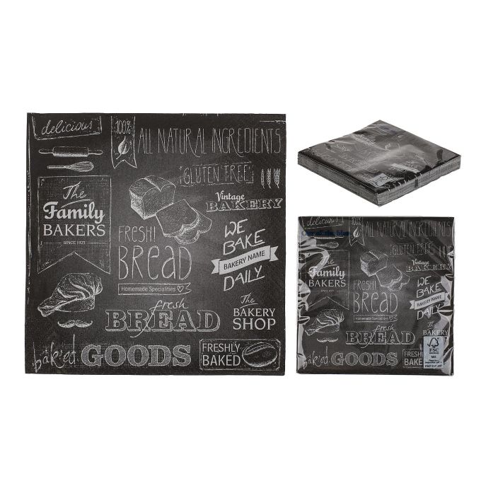 Χαρτοπετσέτες 'Urban Bakery' Τρίφυλλες Μαύρο 33x33cm Σετ 20Τμχ