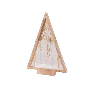 Ανάγλυφο Σταντ (LED) Χριστουγεννιάτικο Δέντρο Μοτίβο Ξερά Λουλούδια Ξύλο Εκρού 5x40x58cm